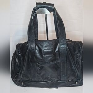 Vintage TUMI Black Leather 20" Expandable Carry On Duffel Weekender Bag